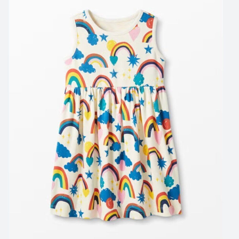 Hanna Andersson Cream sleeveless dress with rainbow print EUC. size 4